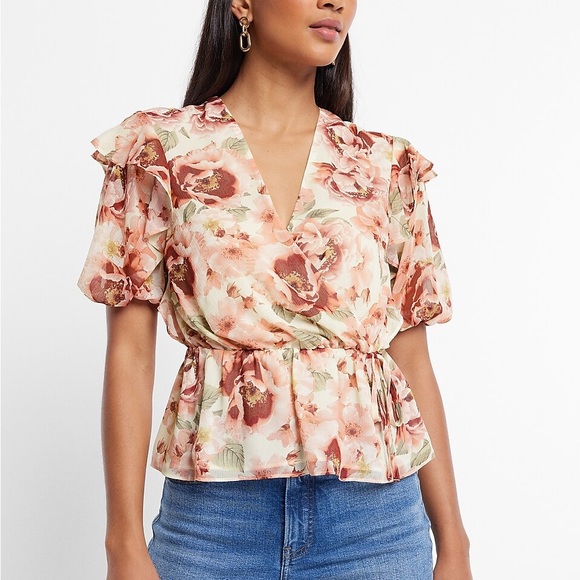 Express Tops - Express Floral Peplum Blouse